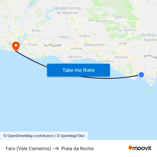 Faro (Vale Carneiros) to Praia da Rocha map