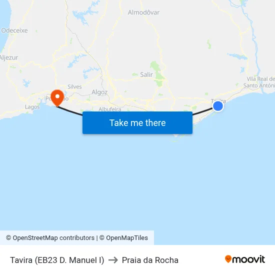 Tavira (EB23 D. Manuel I) to Praia da Rocha map