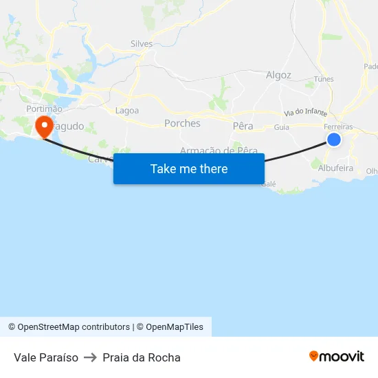 Vale Paraíso to Praia da Rocha map