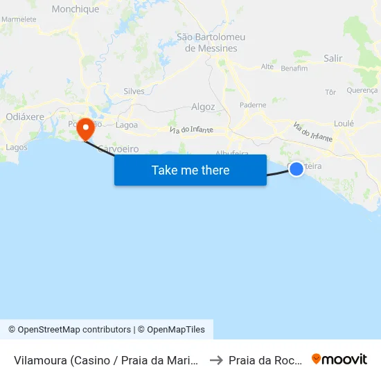 Vilamoura (Casino / Praia da Marina) to Praia da Rocha map