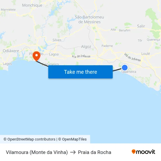 Vilamoura (Monte da Vinha) to Praia da Rocha map