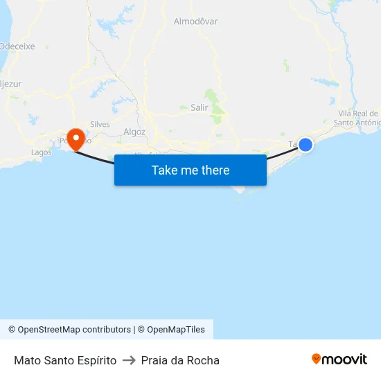 Mato Santo Espírito to Praia da Rocha map
