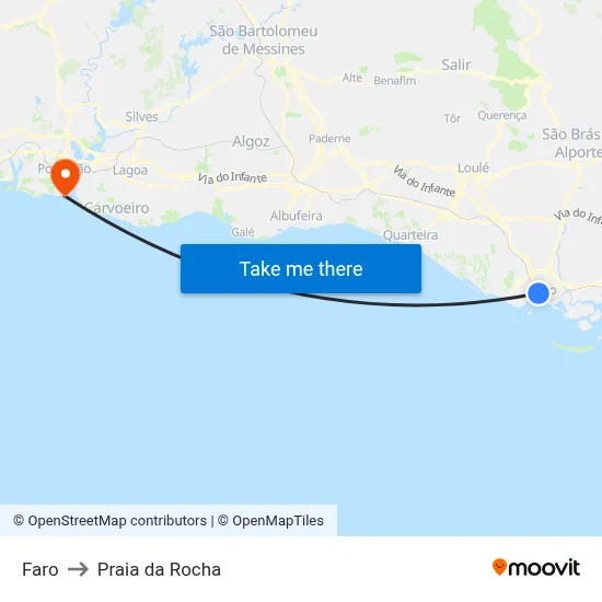 Faro to Praia da Rocha map