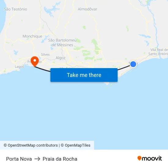 Porta Nova to Praia da Rocha map