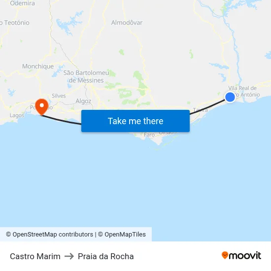 Castro Marim to Praia da Rocha map