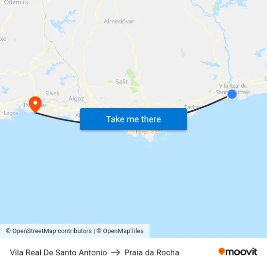 Vila Real De Santo Antonio to Praia da Rocha map