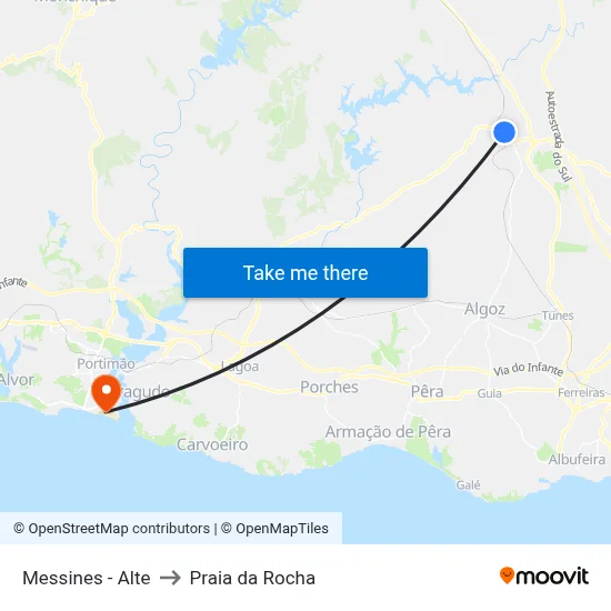 Messines - Alte to Praia da Rocha map