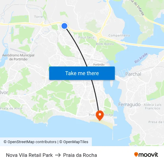 Nova Vila Retail Park to Praia da Rocha map