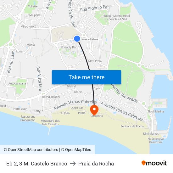 Eb 2, 3 M. Castelo Branco to Praia da Rocha map