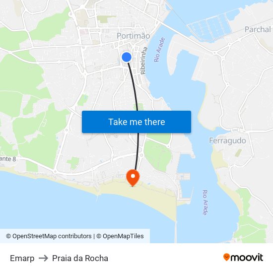 Emarp to Praia da Rocha map