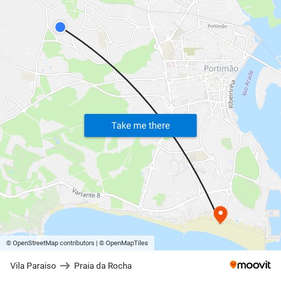 Vila Paraiso to Praia da Rocha map