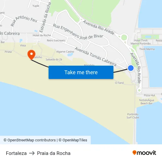 Fortaleza to Praia da Rocha map