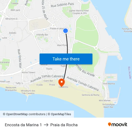 Encosta da Marina 1 to Praia da Rocha map