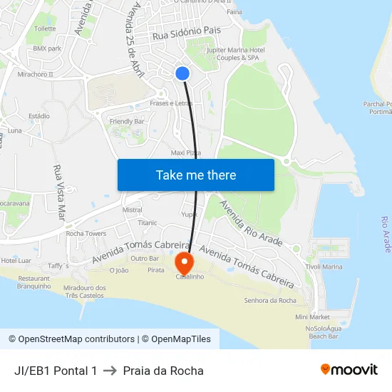 JI/EB1 Pontal 1 to Praia da Rocha map