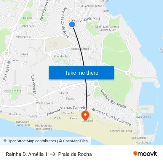 Rainha D. Amélia 1 to Praia da Rocha map
