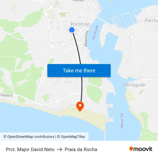Prct. Major David Neto to Praia da Rocha map