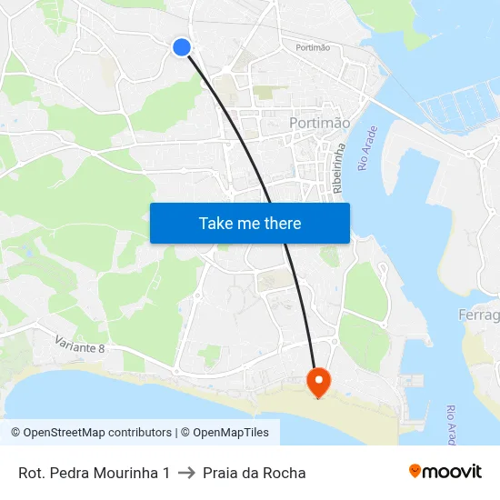 Rot. Pedra Mourinha 1 to Praia da Rocha map