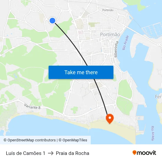 Luís de Camões 1 to Praia da Rocha map