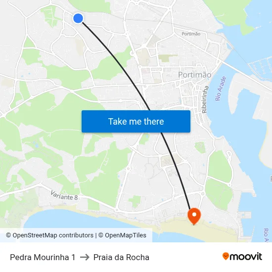 Pedra Mourinha 1 to Praia da Rocha map