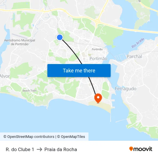 R. do Clube 1 to Praia da Rocha map