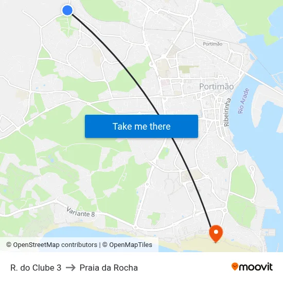 R. do Clube 3 to Praia da Rocha map