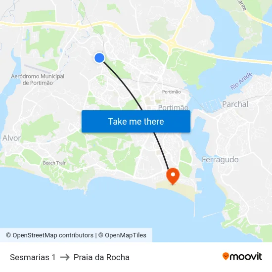 Sesmarias 1 to Praia da Rocha map