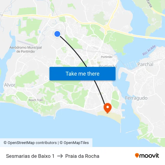 Sesmarias de Baixo 1 to Praia da Rocha map