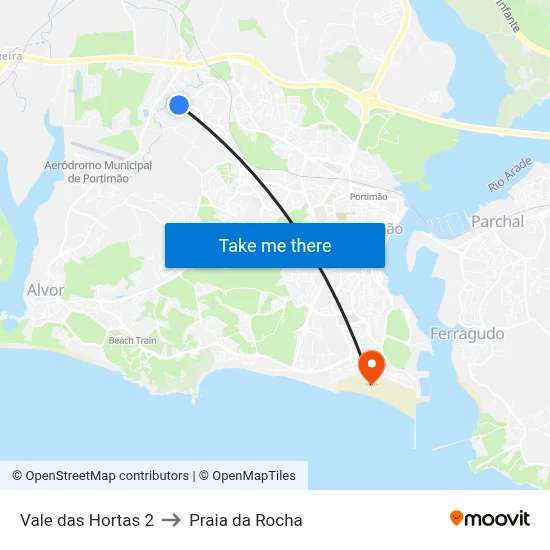 Vale das Hortas 2 to Praia da Rocha map