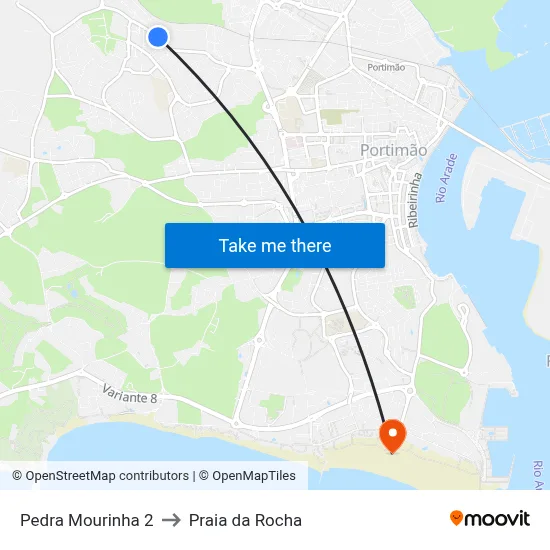 Pedra Mourinha 2 to Praia da Rocha map