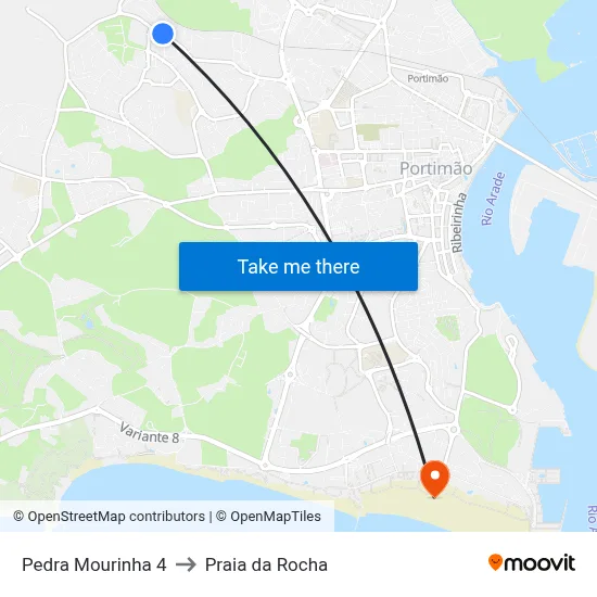 Pedra Mourinha 4 to Praia da Rocha map