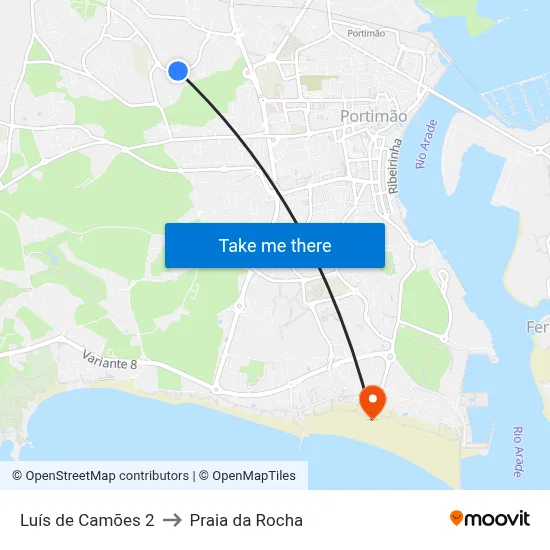 Luís de Camões 2 to Praia da Rocha map