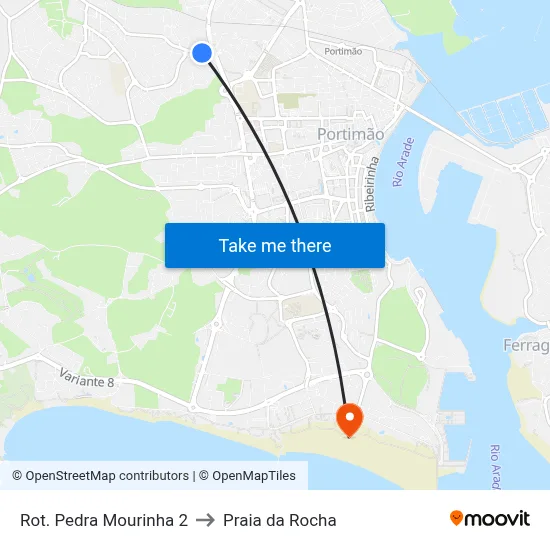 Rot. Pedra Mourinha 2 to Praia da Rocha map