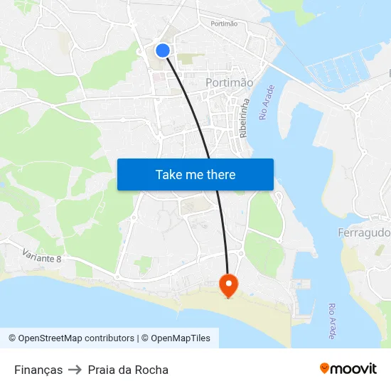 Finanças to Praia da Rocha map
