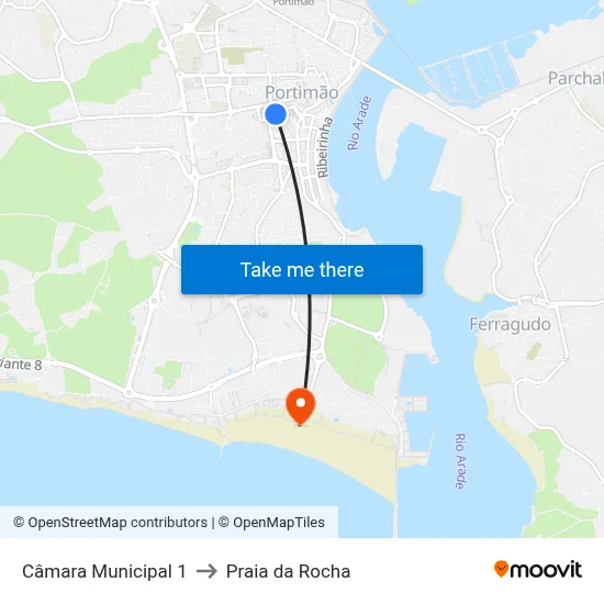 Câmara Municipal 1 to Praia da Rocha map