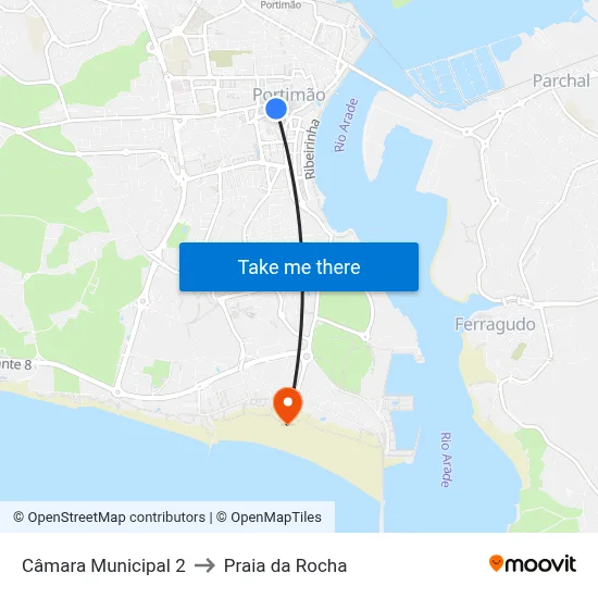 Câmara Municipal 2 to Praia da Rocha map