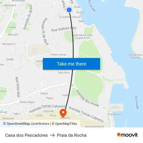 Casa dos Pescadores to Praia da Rocha map