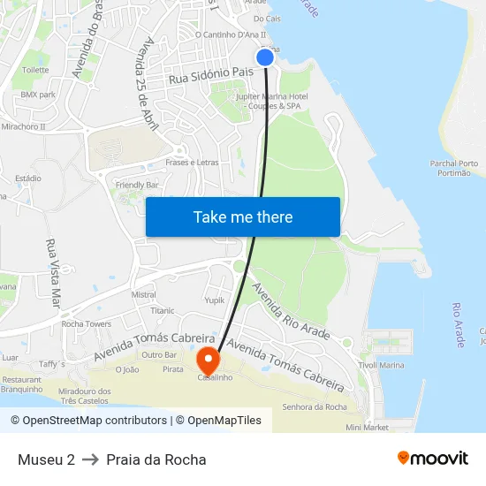 Museu 2 to Praia da Rocha map