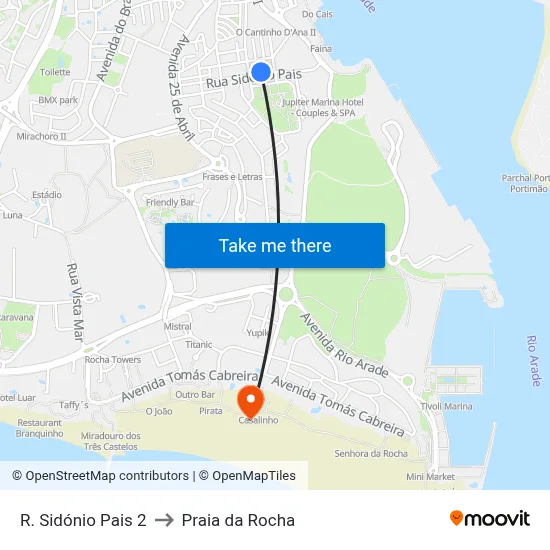 R. Sidónio Pais 2 to Praia da Rocha map