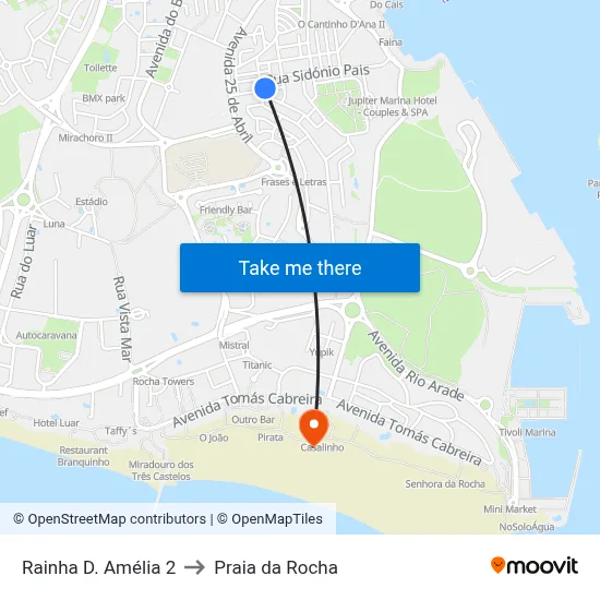 Rainha D. Amélia 2 to Praia da Rocha map