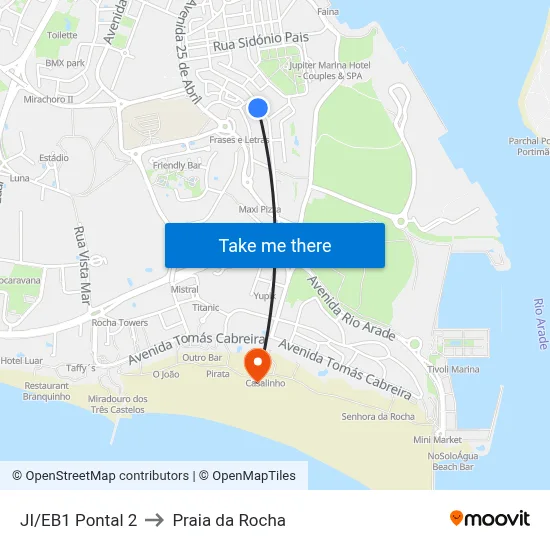 JI/EB1 Pontal 2 to Praia da Rocha map