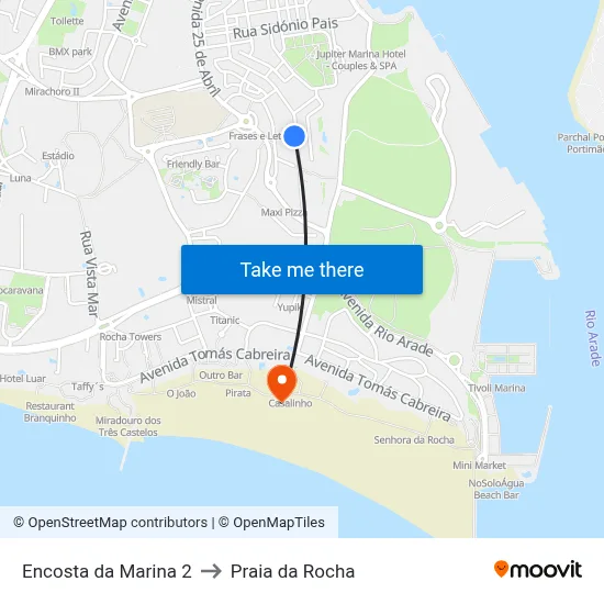 Encosta da Marina 2 to Praia da Rocha map