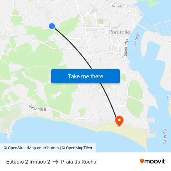 Estádio 2 Irmãos 2 to Praia da Rocha map