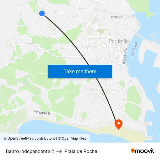 Bairro Independente 2 to Praia da Rocha map