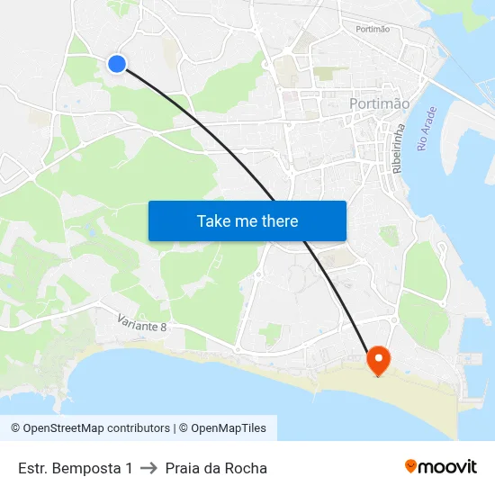 Estr. Bemposta 1 to Praia da Rocha map
