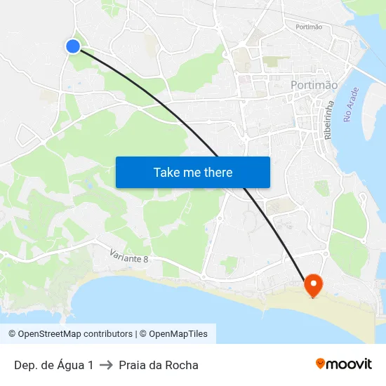 Dep. de Água 1 to Praia da Rocha map