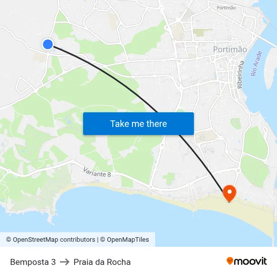 Bemposta 3 to Praia da Rocha map