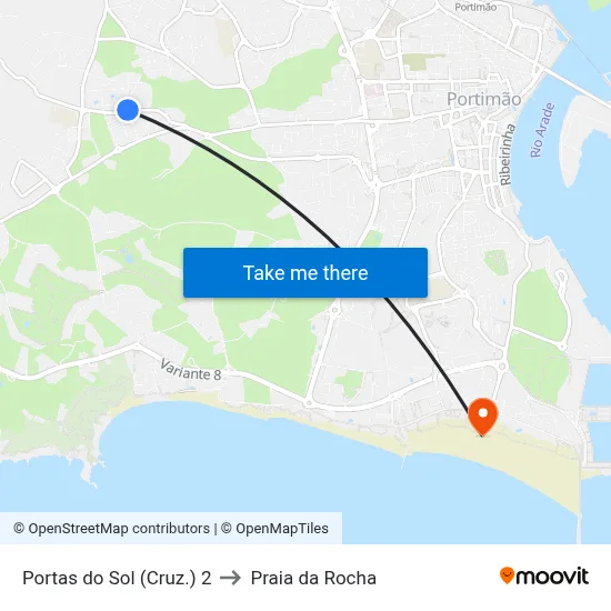 Portas do Sol (Cruz.) 2 to Praia da Rocha map