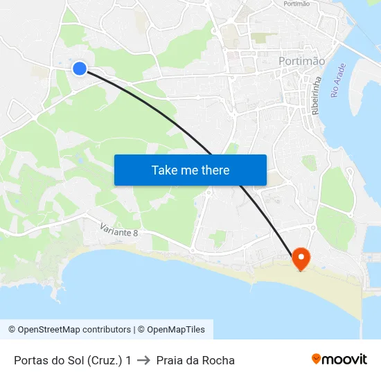 Portas do Sol (Cruz.) 1 to Praia da Rocha map