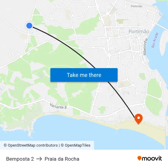 Bemposta 2 to Praia da Rocha map