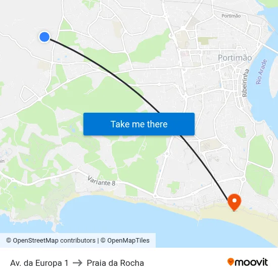 Av. da Europa 1 to Praia da Rocha map
